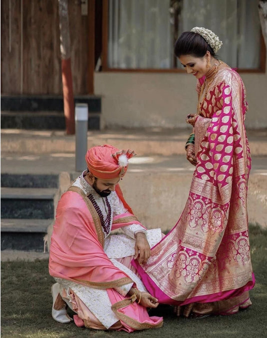 Traditional Function Saree, Indian Wedding Sari For Women, Bridal Wear Lichi Silk Sari