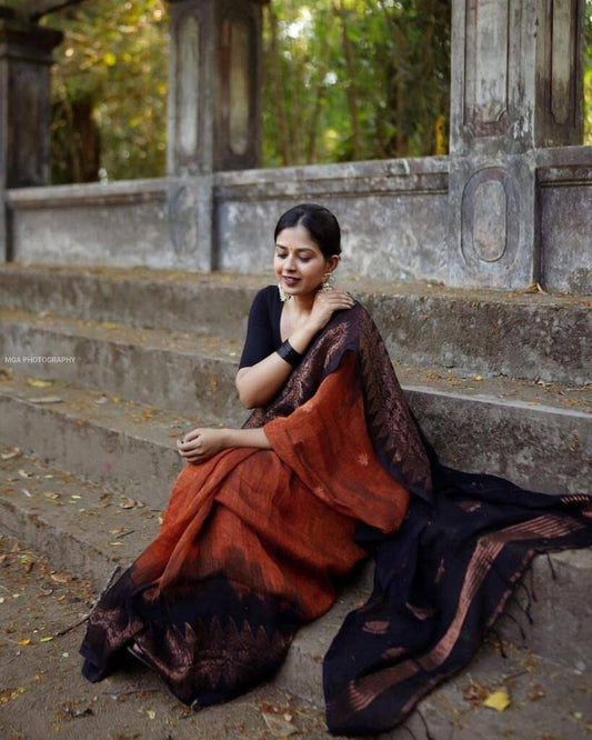 Women's Kanjivaram Soft Lichi Silk Saree With Blouse Banarasi Sari