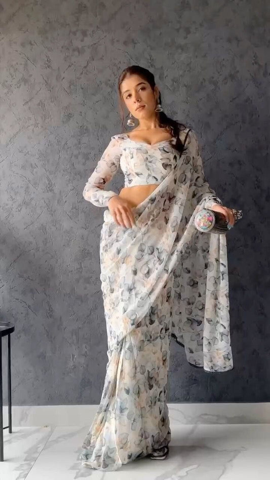 Women's Bollywood Designer Heavy Georgette Saree With Flowar allover printed saree