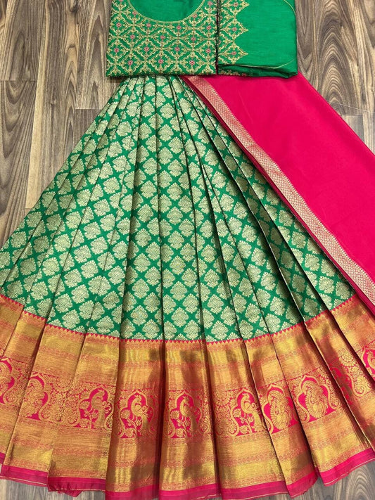 Readytowear Kanchipuram Silk Saree gown of Half Saree Lehenga style