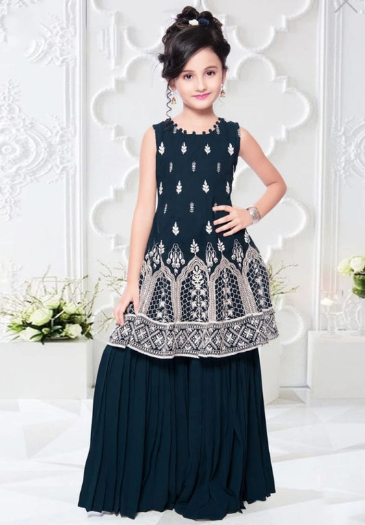 Sequins Embroidered with Beautiful Cut-Work  Stitched  Top - Palazzo with Dupatta